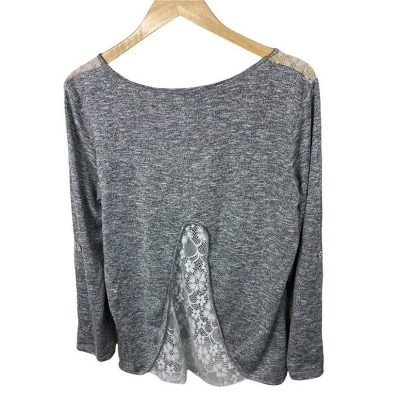 Sloane & Sadie Grey Lace Back Shoulder Zipper‎ Knit Stretch Sweater Size Large L - Picture 4 of 15